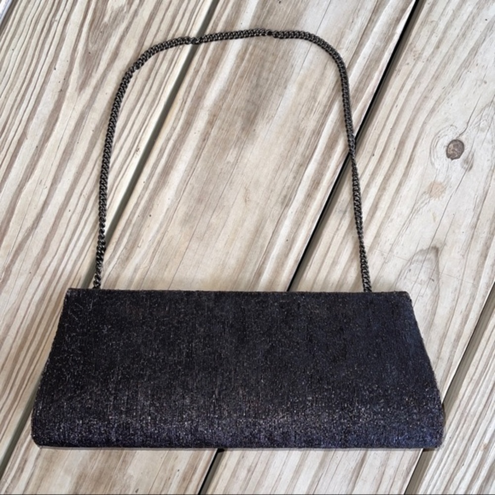Deepa Gurnani black evening bag clutch chain snake